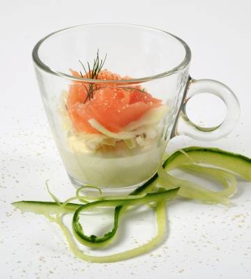 Saumon fumé à la crème miel-moutarde et chou mariné