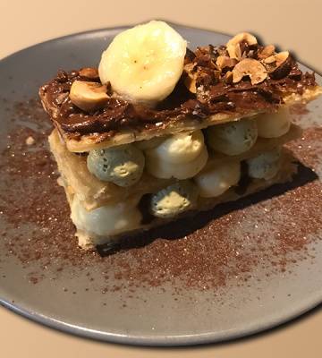 Mille-feuille Ovomaltine banane, matcha