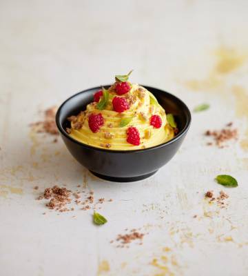 Mousse Mangue et Fruit de la passion Dawa et Ovocrumble au sarrasin